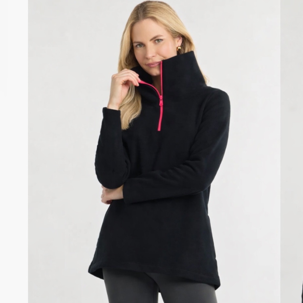 NWT Dudley Stephens Vello Fleece Prospect Pullover - Black w/Coral Zip - XS